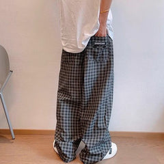 Threebooy Men Y2k Black Gray Contrast Plaid Casual Pants Daily Streetwear Casual Personality Versatile Comfortable Straight Pants Men 2024