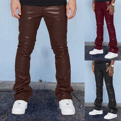 Threebooy New Fashion Men PU Leather Pants Vintage Slim Fit Straight Trousers Spring Autumn Casual Streetwear Skinny Long Pant Male