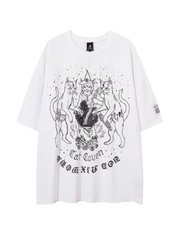Threebooy high street cat print short pomwashed old loose shirt NA627
