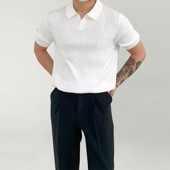 Threebooy Fashion Solid Color Ribbed Knit Polo Shirt Men Slim Fit half Sleeve Tops Tee Summer Temperament Youth Polos Tshirts Clothing