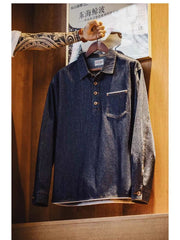 Threebooy American Vintage Men Denim Shirt Oversized Loose Long Sleeve Pullover Top Spring Autumn Fashion Trendy Men's Clothing Streetwear
