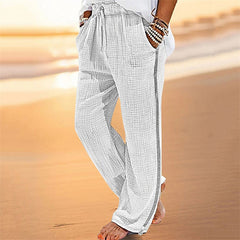 Threebooy Vintage Men Pleated Cotton Linen Casual Pants Drawstring Side Zip Elastic Waist Comfort Breathable Beach Trousers Straight Pants