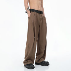 Threebooy Mens Y2k Pleated Casual Pants Genderless Fashion Youth Street Retro Solid Color Loose Couple Floor-Length Wide-Leg Pants Unisex