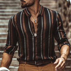 Threebooy Vintage Men's Striped Shirt Long sleeve Slim Fit Lapel Tops Spring Autumn Fashion Trend Shirts For Men Clothing Streetwear
