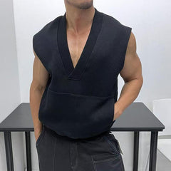 Threebooy Oversized Men Vest Spring Autumn V-neck Sleeveless Sweatshirt Fashion Leisure Tank Top Fat Tshirts Coat Plus Size Suitable 150KG