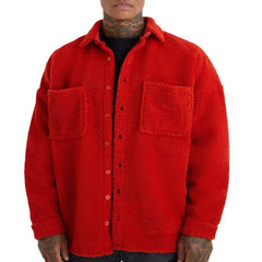 Threebooy New Autumn Winter Men's Loose Plush Jacket Solid Long Sleeve Lapel Button Cardigan Coat Fashion Casual Warm Outerwear Jackets