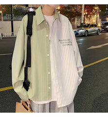 Threebooy Fashion Men Irregular Patchwork Striped Shirt Loose Long Sleeve Tops Spring Autumn Trend Streetwear Handsome Youth Shirts Male