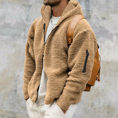 Threebooy New Men's Hooded Jacket Autumn Winter Solid Polar Fleece Warm Long Sleeve Casual Loose Coat Fashion Hoodies Outerwear For Men