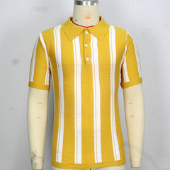 Threebooy 2025 New Mens contrast color Stripe Polo Knit Shirts High Quality Luxury Knitwear Summer Fashion Short Sleeve Lapel Polo Tshirt