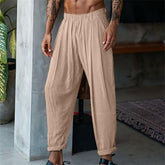Threebooy Men Cotton Linen Casual Pants Solid Elastic Waist Oversized Loose Straight Trousers Spring Summer Vintage Outdoor Pant Fat