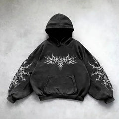 Threebooy 2000s Street Fashion Joker Pattern Print Washed Cotton Pullover Hoodie Men Harajuku Hip Hop Retro Loose Sweatshirt Couple Tops