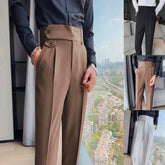 Threebooy Fashion Slim Fit Pencil Pants Naples Suit Pant For Men High Waist Button Business Casual Straight Trousers Korean Cropped Pants