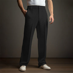 Threebooy Business Casual Waffle Trousers Men Slant Insertion Pocket Straight Suit Pants Fashion Versatile Pants Leisure Vacation