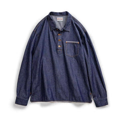 Threebooy American Vintage Men Denim Shirt Oversized Loose Long Sleeve Pullover Top Spring Autumn Fashion Trendy Men's Clothing Streetwear
