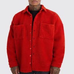 Threebooy New Autumn Winter Men's Loose Plush Jacket Solid Long Sleeve Lapel Button Cardigan Coat Fashion Casual Warm Outerwear Jackets