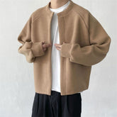 Threebooy Vintage Solid Color Knitted Cardigan For Men Autumn Round Neck Loose Sweater Fashion Japanese Retro Style Knit Jacket Coat