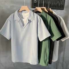 Threebooy Korea Style Ice Silk Polo Shirt Mens Loose Solid Color Short Sleeve Lapel V-neck Quick Dry Tee Top Summer Casual Tshirts For Men
