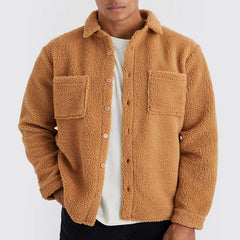 Threebooy New Autumn Winter Men's Loose Plush Jacket Solid Long Sleeve Lapel Button Cardigan Coat Fashion Casual Warm Outerwear Jackets