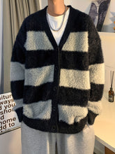 Threebooy Men'S Casual Striped Cardigan, Polyester Knit Fabric, V-Neck, Medium Stretch, Loose Fit, with Button Detail, for Fall/Winter Collection
