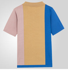 Threebooy 2025 Summer New Mens contrast color Polo Shirts Knitwear Fashion Patchwork Knit Tops Short Sleeve Button Lapel Polo Tee Tshirt