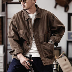 Threebooy American Retro Heavyweight Men Workwear Jacket Safari Style Shirts Spring Autumn Long sleeve Hunting Tops Casual Loose Coat