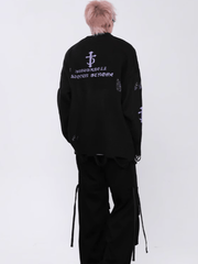Threebooy design hole letter jacquard sweater na658