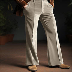 Threebooy Spring Autumn Men Velvet Suit Pants Vintage Slim Fit Flared Trousers Fashion Comfortable Holiday Casual Pant Streetwear Male