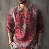 Threebooy Vintag Flower Print Men's Shirt Spring Autumn Long sleeve V-neck Pullover Tops Fashion 3D Pattern Casual Shirts Streetwear
