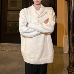 Threebooy Mens Y2k Scarf Collar Design Knitted Sweater Spring Streetwear Niche Youth Campus Couple Long-Sleeve Top Men'S Clothing 2025 New