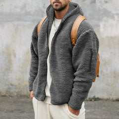 Threebooy New Men's Hooded Jacket Autumn Winter Solid Polar Fleece Warm Long Sleeve Casual Loose Coat Fashion Hoodies Outerwear For Men