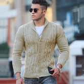 Threebooy Fashion Solid jacquard Knitwear Men Long sleeved V-neck Button knitted cardigan Autumn Winter Slim Fit Tops Sweater Coat Male