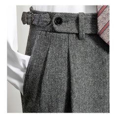 Threebooy British Style Woolen Naples Suit Pant For Men Tweed High Waist Straight Trousers Autumn Winter Business Casual Pant Streetwear