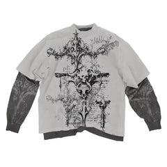 Threebooy 2000s American Skull Pattern Long sleeved T shirt Fashion Round Neck Oversized T shirt New Mens Casual Gothic Clothing Tops