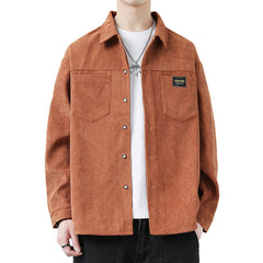 Threebooy Spring Autumn Men's corduroy shirt Safari Style Long Sleeve Lapel jacket top Casual Loose High Quality Shirts Mens Clothing