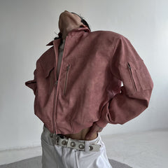 Threebooy Mens Autumn Winter American Street Retro Distressed Suede Jacket Gender-Neutral Short Loose Casual Trend Biker Jacket Unisex