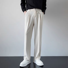 Threebooy Korean Men Casual Suit Pants Elastic Waist Straight Wide leg Trousers Spring Autumn Fashion Youth Pant Streetwear High Quality