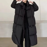 Threebooy Mens Silk-Like Cotton Filling Coat Inner Pockets Warm Cotton-Padded Coat Winter Couples Fashion British Elegant Long Coat Unisex