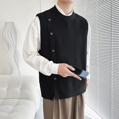 Threebooy Asymmetric Design Men's knitted Vest Spring and Autumn Sleeveless O-neck Sweater Coat Korean Fashion Tank Tops Male Waistcoat