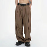 Threebooy Mens Y2k Pleated Casual Pants Genderless Fashion Youth Street Retro Solid Color Loose Couple Floor-Length Wide-Leg Pants Unisex