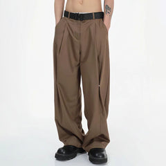 Threebooy Mens Y2k Pleated Casual Pants Genderless Fashion Youth Street Retro Solid Color Loose Couple Floor-Length Wide-Leg Pants Unisex