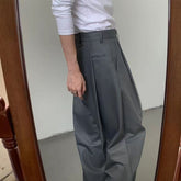 Threebooy Korean Gray Casual Suit Pants Men Pleated Loose Wide Leg Pant Spring Autumn New Fashion Design Sense Trendy Trousers Streetwear