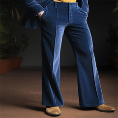 Threebooy Spring Autumn Men Velvet Suit Pants Vintage Slim Fit Flared Trousers Fashion Comfortable Holiday Casual Pant Streetwear Male