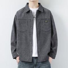 Threebooy Spring Autumn Men's corduroy shirt Safari Style Long Sleeve Lapel jacket top Casual Loose High Quality Shirts Mens Clothing