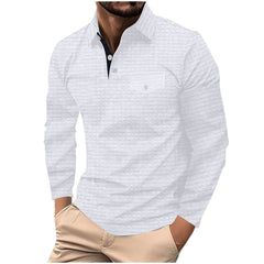 Threebooy Spring Autumn Solid Color Grid Polo Shirt Men Long Sleeve Button Pocket Pullover Top Fashion Casual Sweatshirt Sport Tshirts