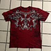 Threebooy 2000s affliction American Retro T shirt Women Red Cotton Round Neck Washed Shirt Hip Hop Couple American Wear Goth T Shirts