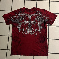 Threebooy 2000s affliction American Retro T shirt Women Red Cotton Round Neck Washed Shirt Hip Hop Couple American Wear Goth T Shirts