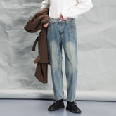 Threebooy Vintage Make Old Washed Jeans Men Tapered Denim Pants Autumn Pure Cotton Fashion Straight Trouser British Style Casual Pant Male