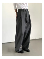 Threebooy Korean Gray Casual Suit Pants Men Pleated Loose Wide Leg Pant Spring Autumn New Fashion Design Sense Trendy Trousers Streetwear