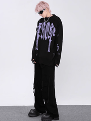 Threebooy design hole letter jacquard sweater na658