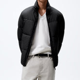 Threebooy Mens Casual Pocket Decoration Jacket Genderless Autumn Winter Casual Simple Loose Solid Color Stand Collar Cotton Coat Unisex